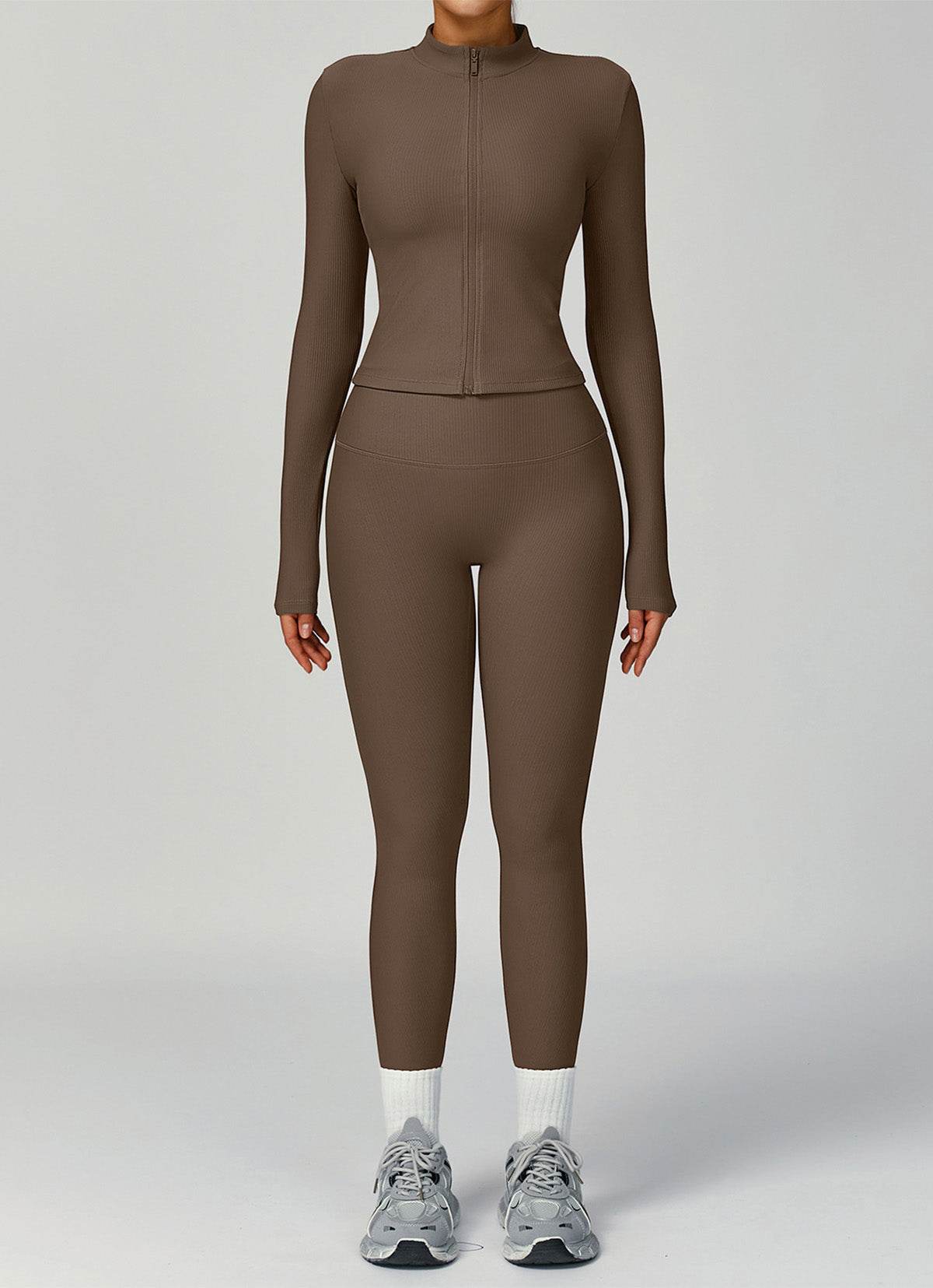 Ribbed Activewear Set with Running Jacket and Legging - Artadvier