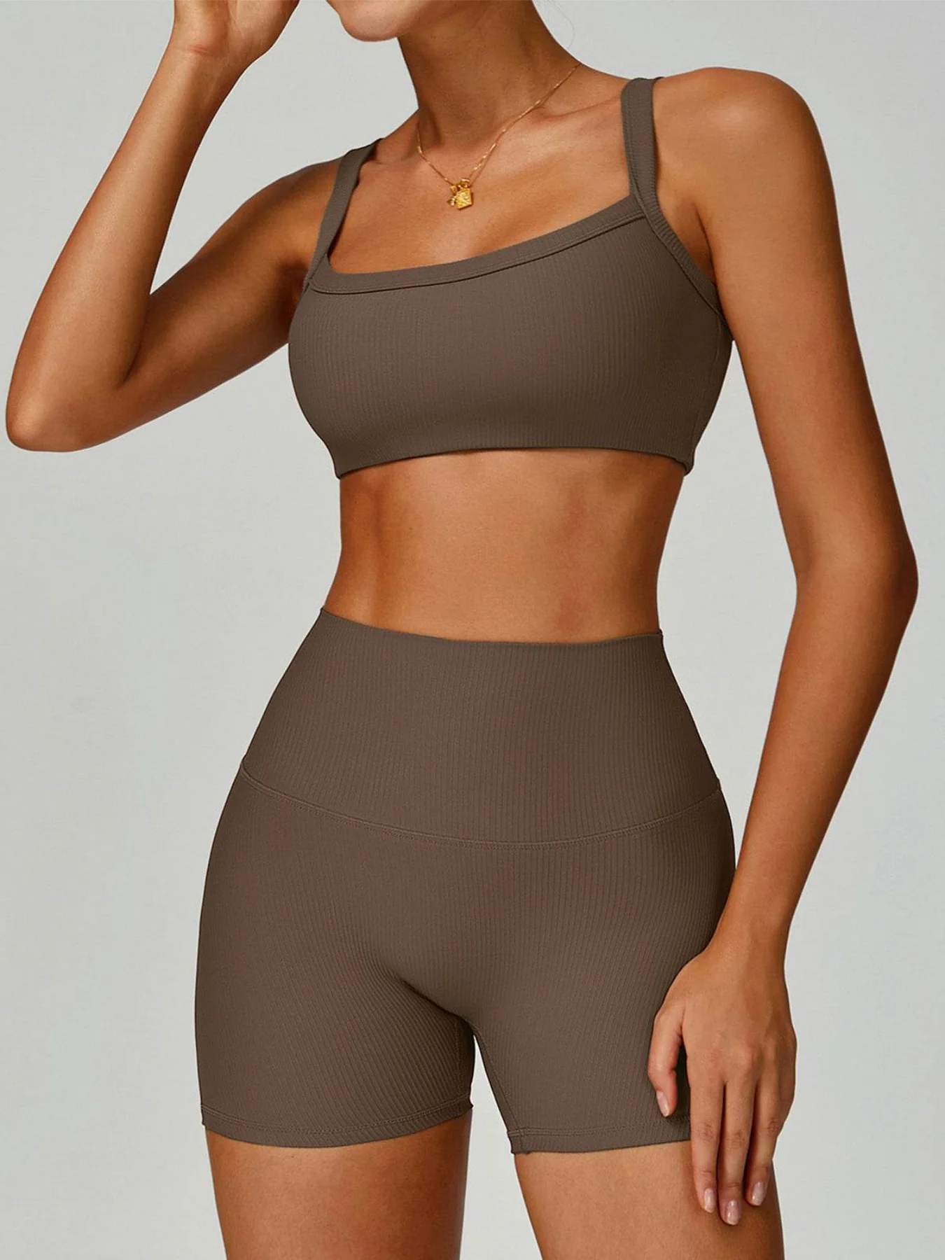 Ribbed Activewear Set with Sports Bra and Short - Artadvier
