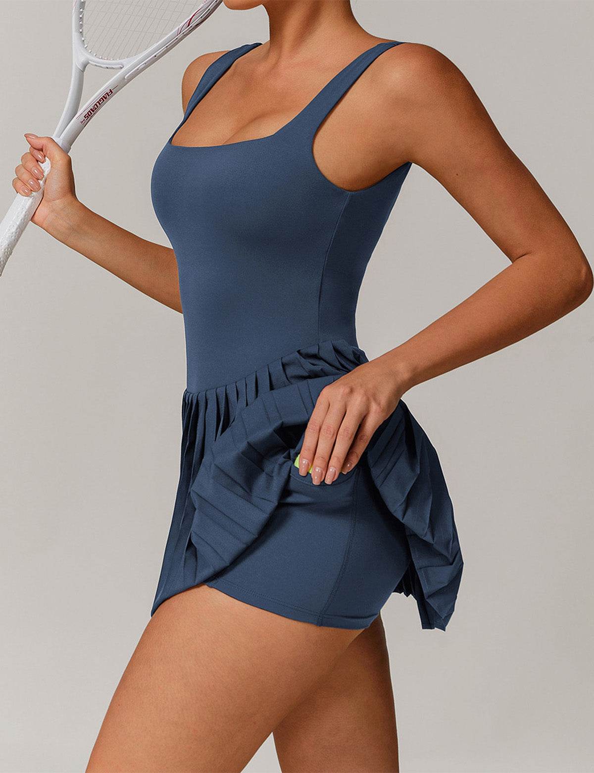 One Piece Tennis Dress with Shorts and Hidden Pockets - Artadvier