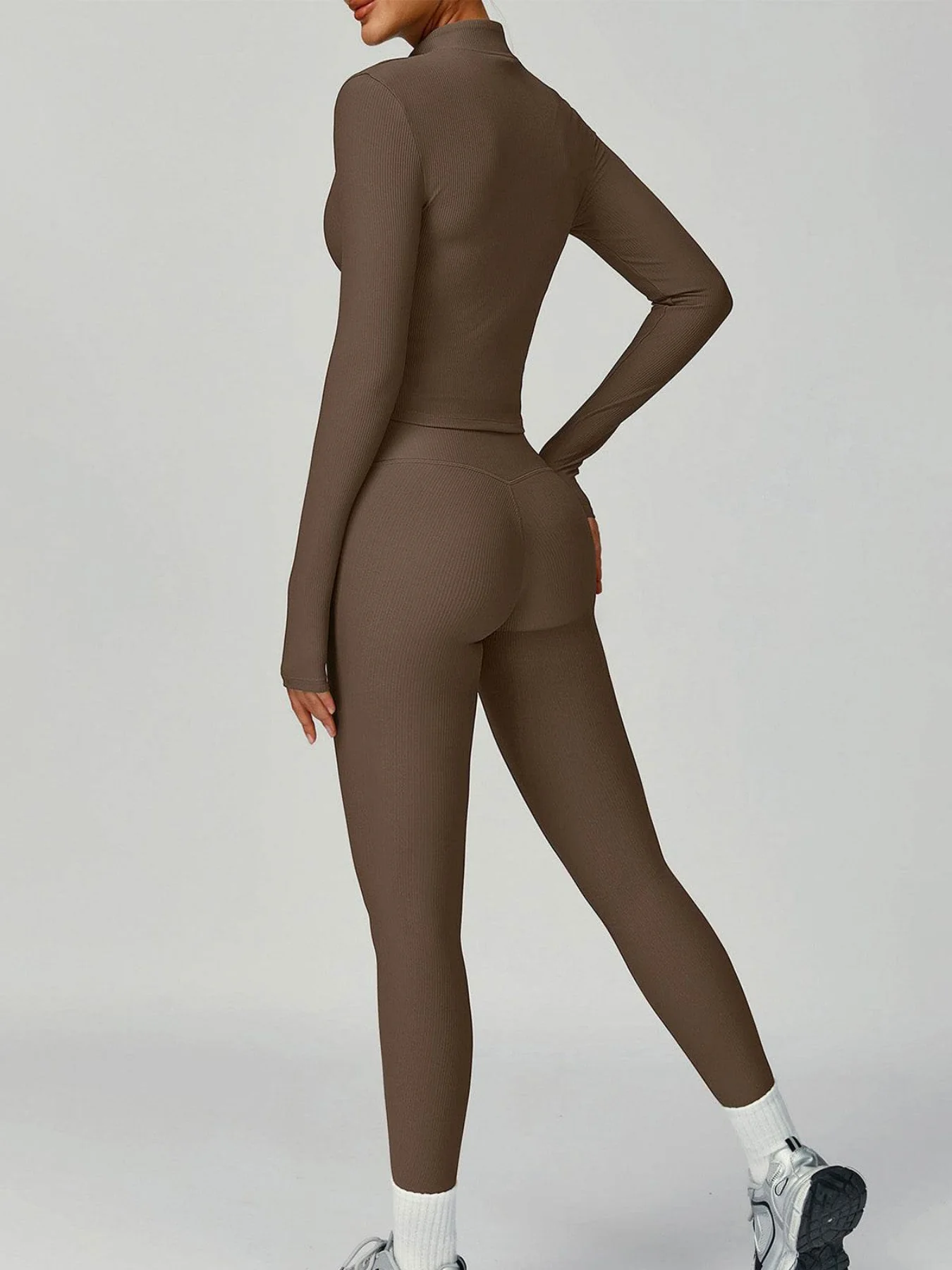 Ribbed Activewear Set with Running Jacket and Legging - Artadvier