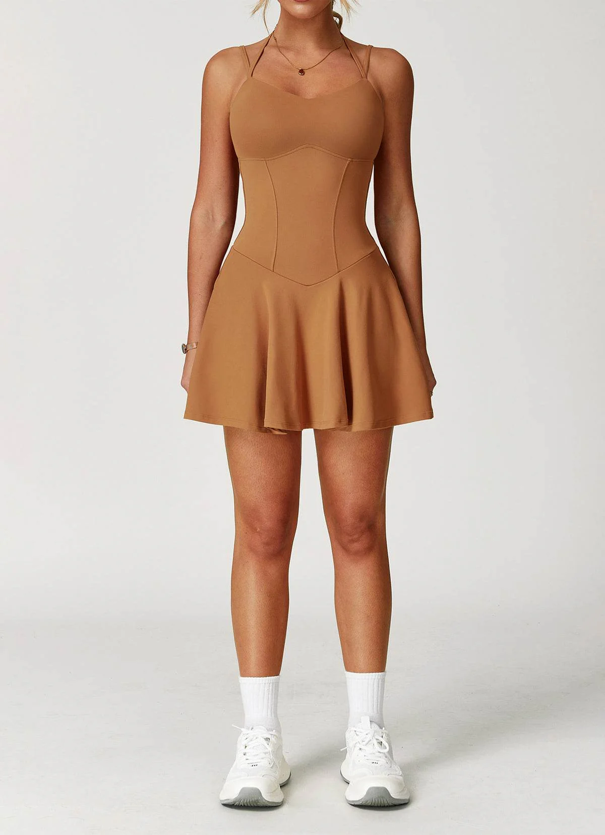 Double Straps Golf Athletic Dress with Shorts and Pockets - Artadvier