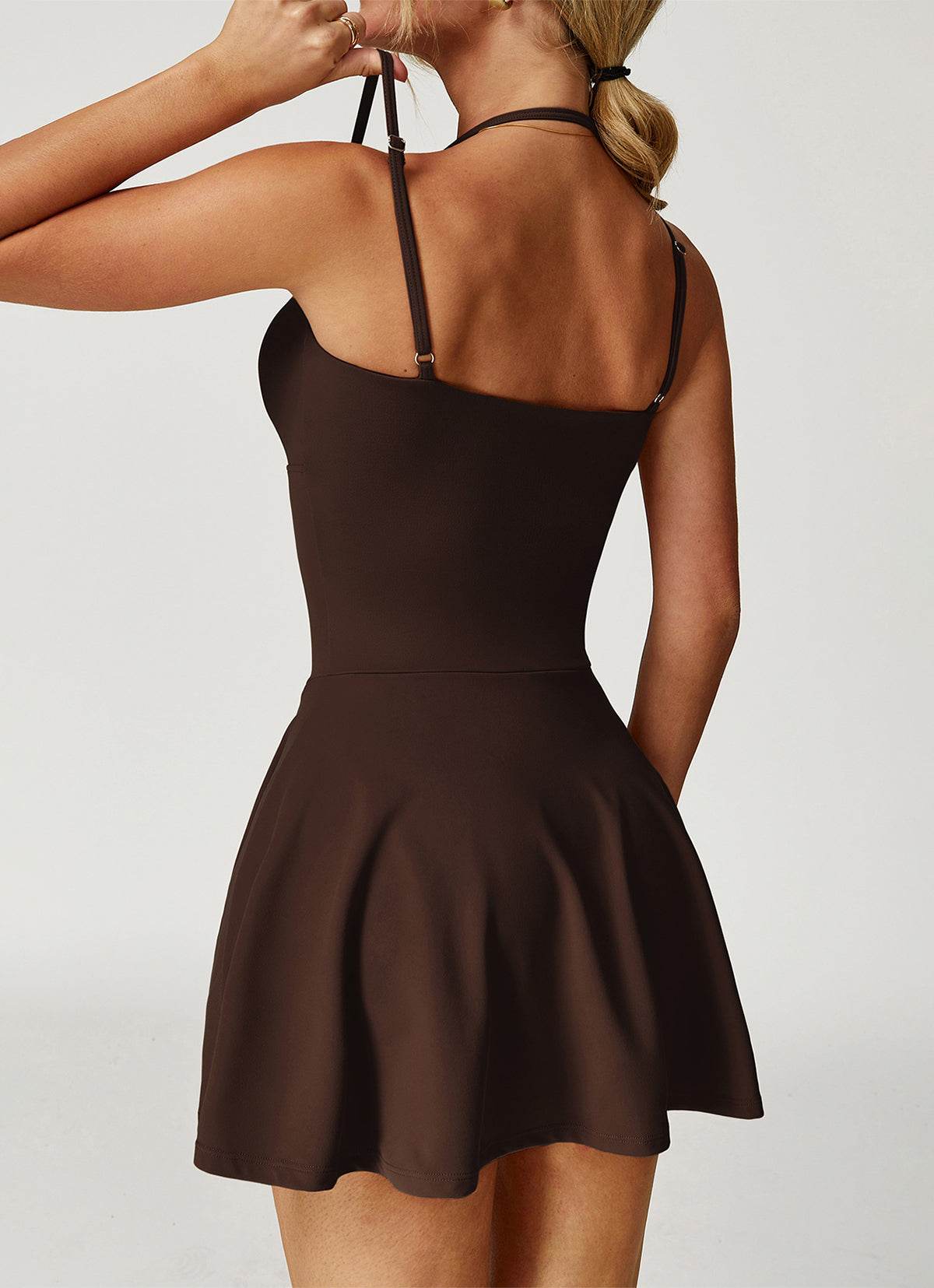 Double Straps Golf Athletic Dress with Shorts and Pockets - Artadvier