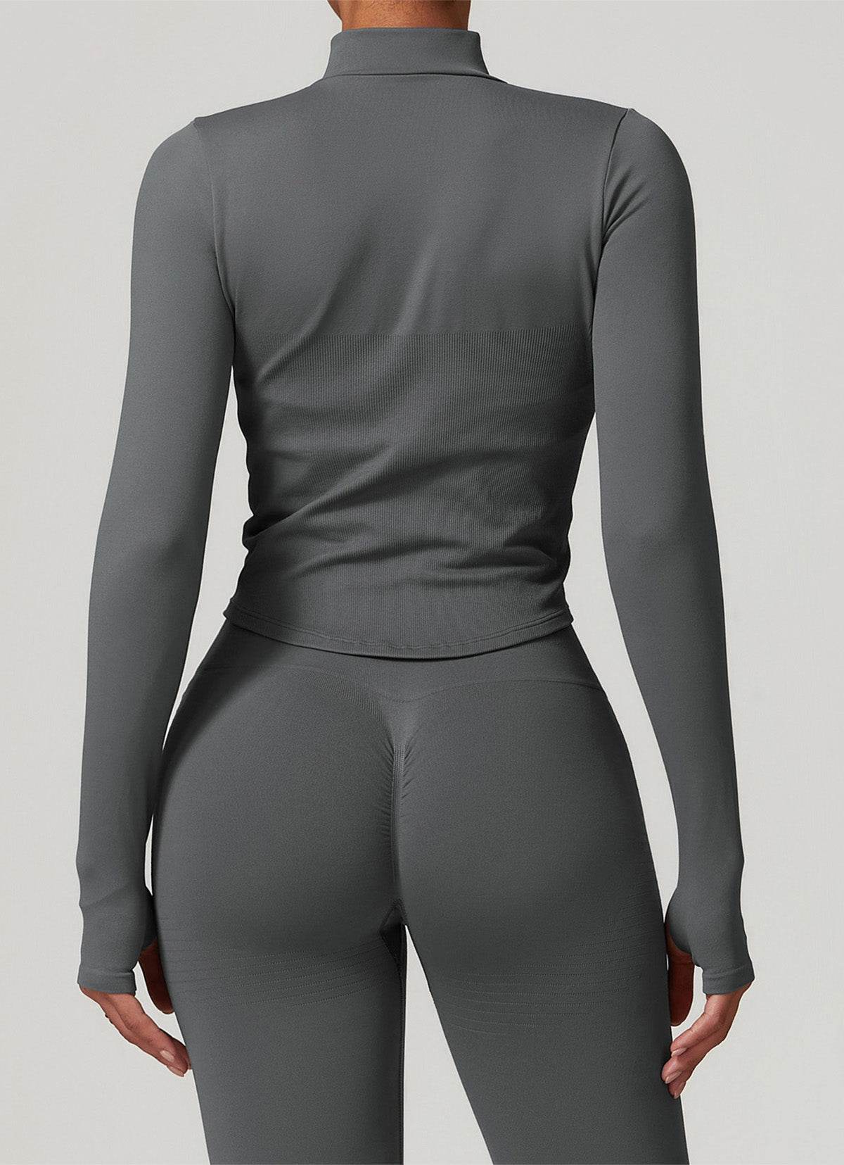 Full Zip Cropped Workout Jacket with Thumb Holes - Artadvier