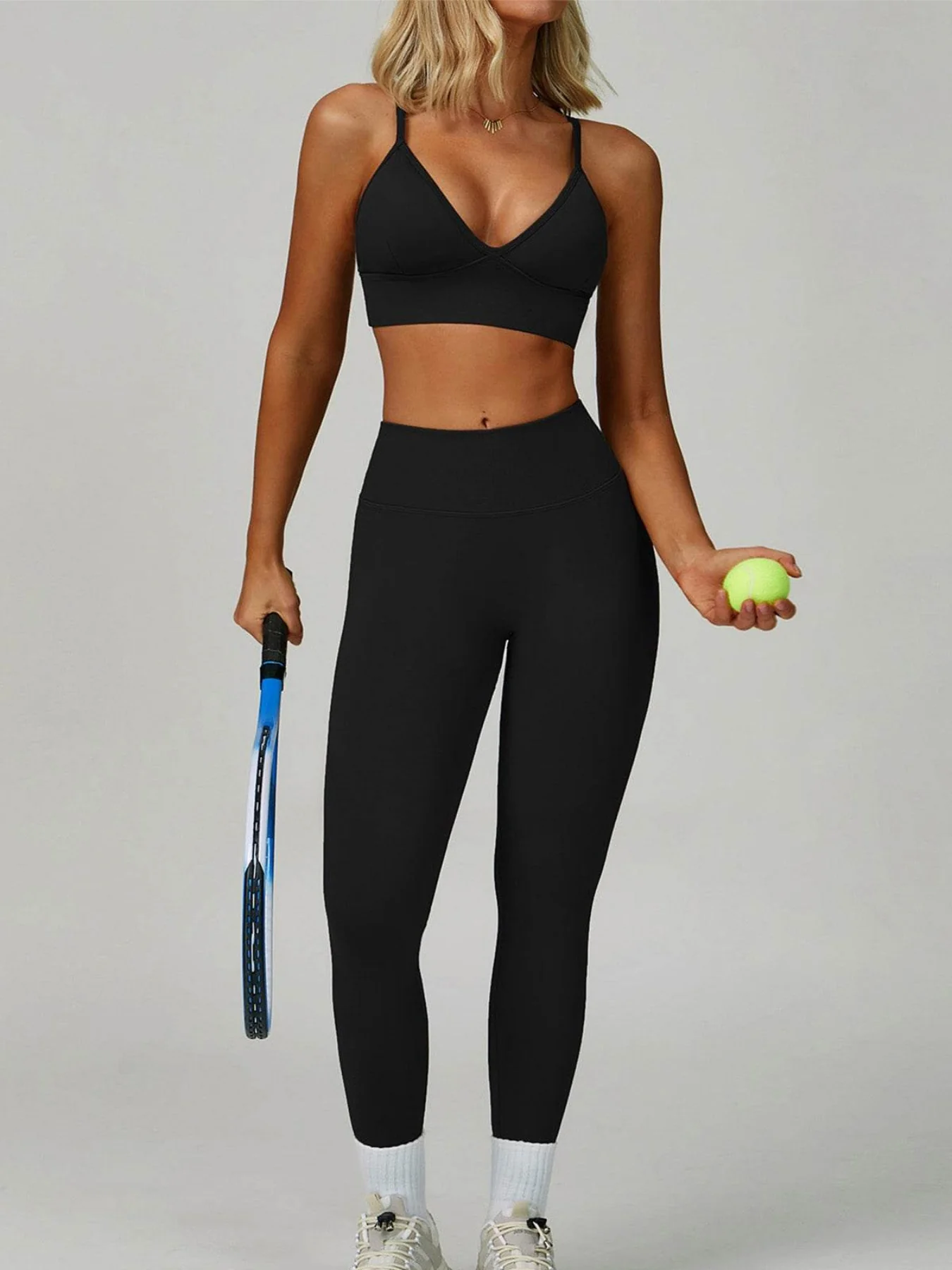 Activewear Set with V Neck Sports Bra and Legging - Artadvier
