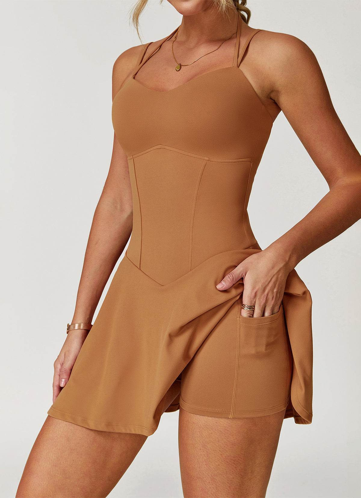 Double Straps Golf Athletic Dress with Shorts and Pockets - Artadvier