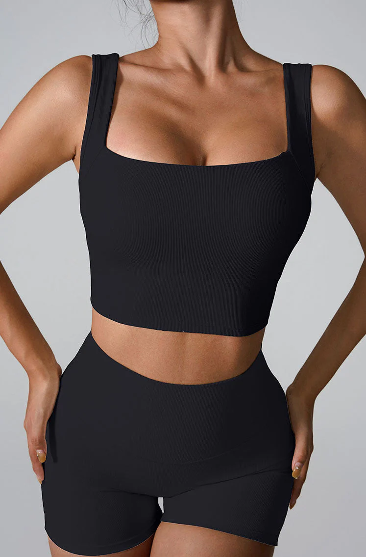 Sleeveless Square Neck Athletic Crop Tank Top - Artadvier