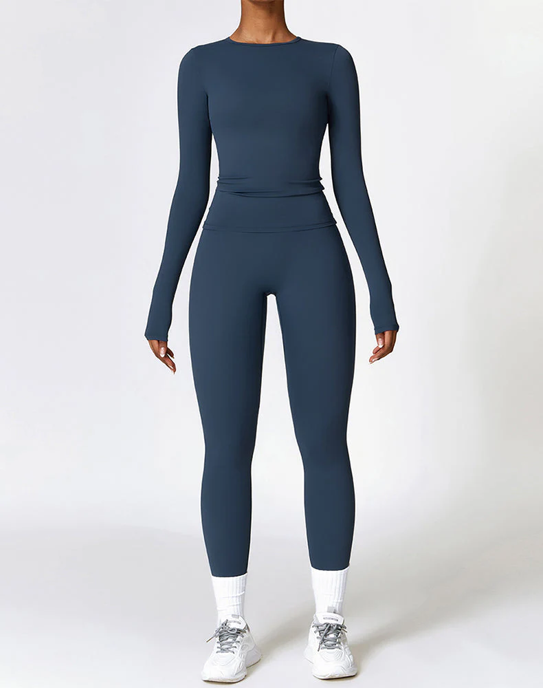 Athletic Wear with Long Sleeve Slim Fit T-Shirt and Legging - Artadvier