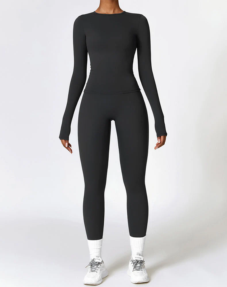 Athletic Wear with Long Sleeve Slim Fit T-Shirt and Legging - Artadvier