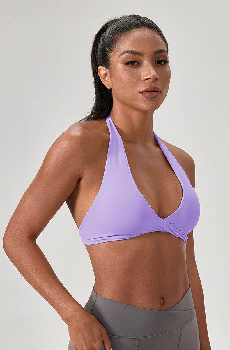 Twist Front Halter Straps Sports Bra - Artadvier