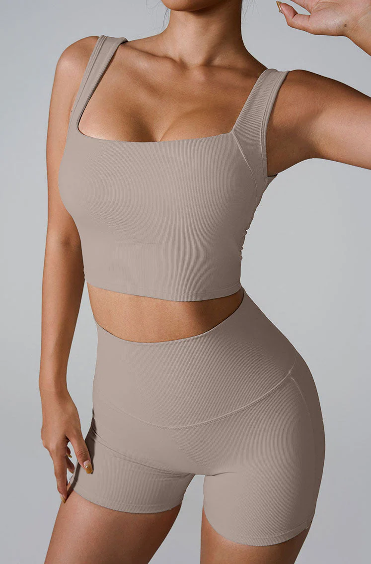 Sleeveless Square Neck Athletic Crop Tank Top - Artadvier