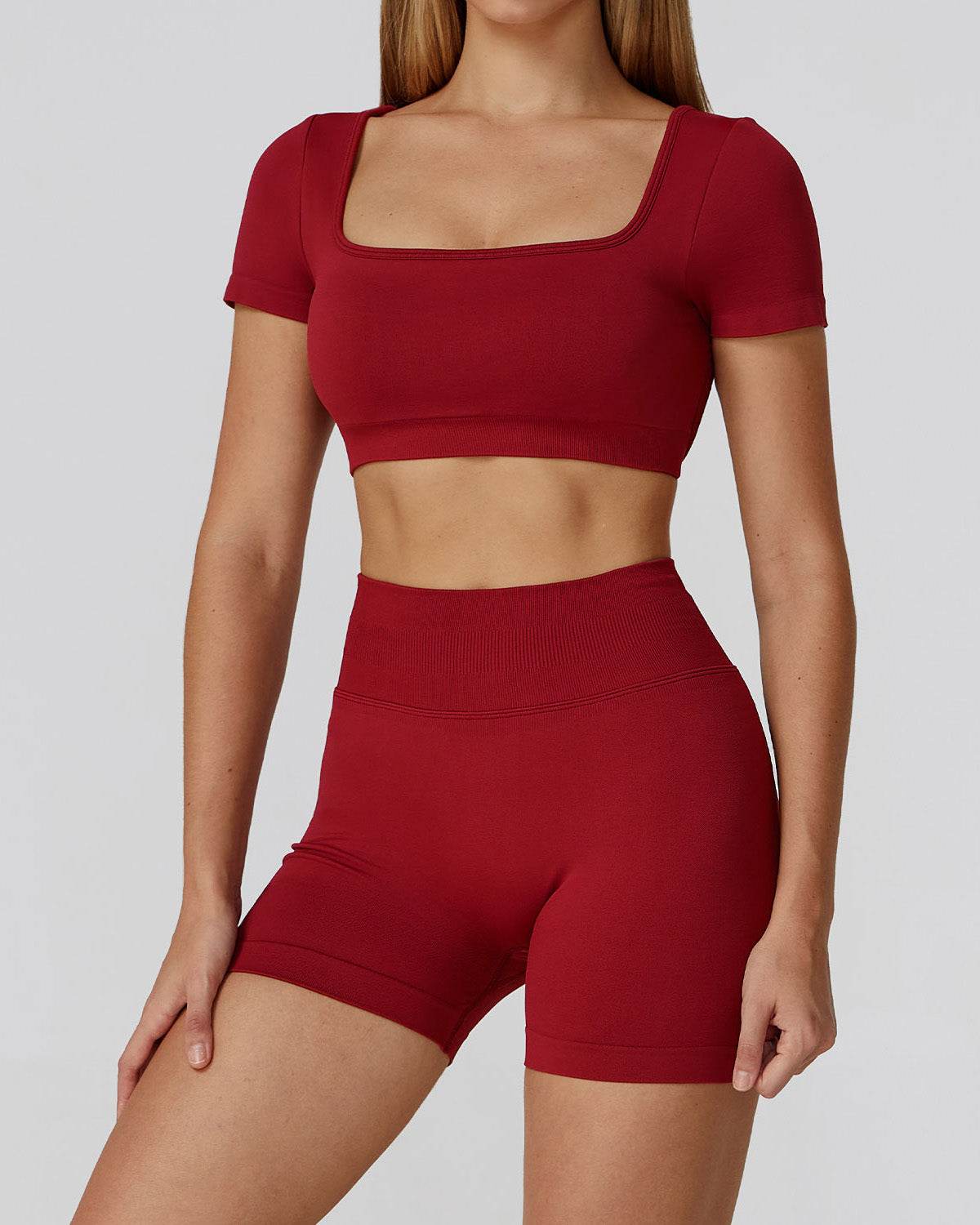 Athletic Wear with Short Sleeve Crop Top and Short - Artadvier