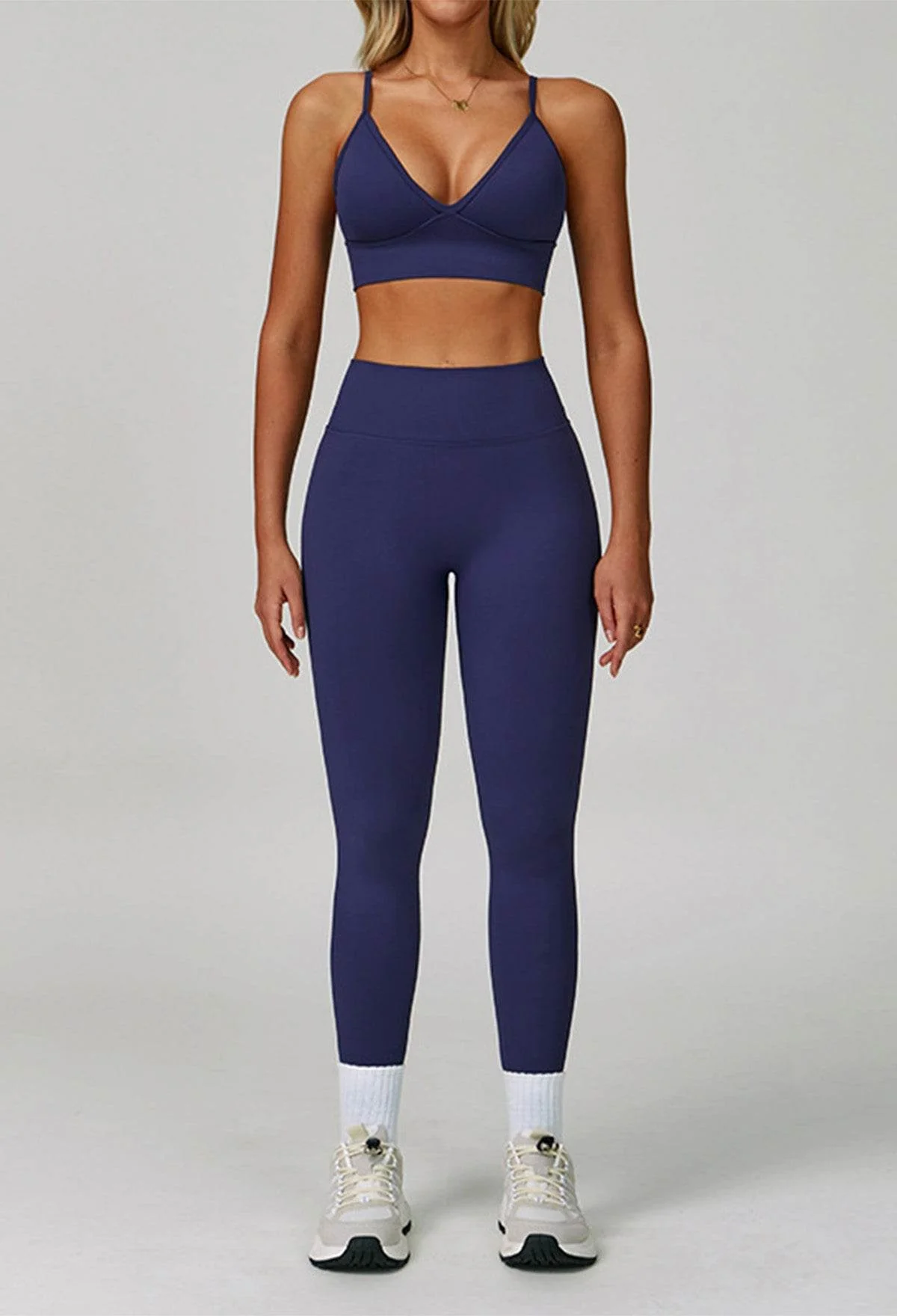 Activewear Set with V Neck Sports Bra and Legging - Artadvier
