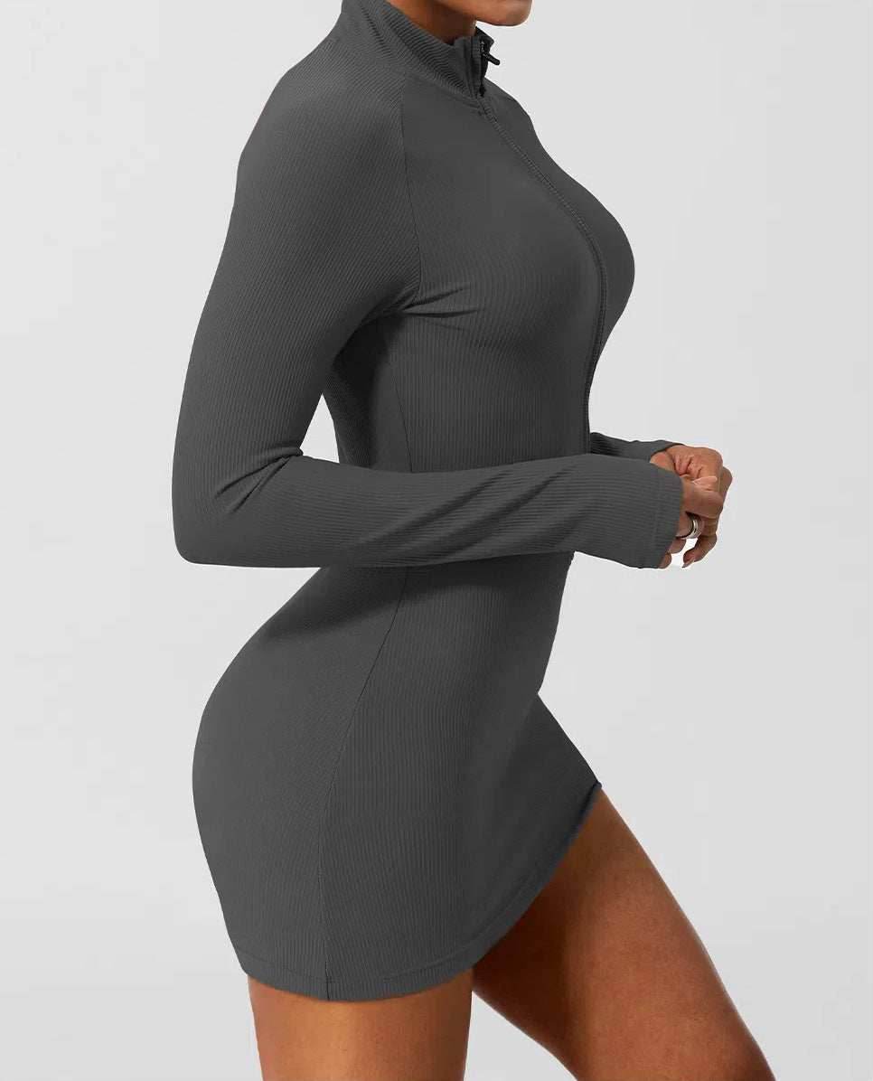 Skinny Long Sleeve Yoga Short Length Dress - Artadvier