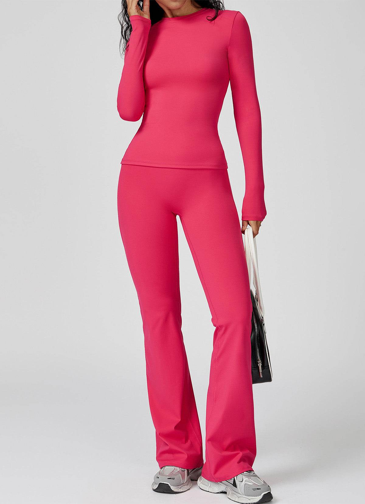 Sports Wear with Long Sleeve T-Shirt and Flared Leg Pants - Artadvier