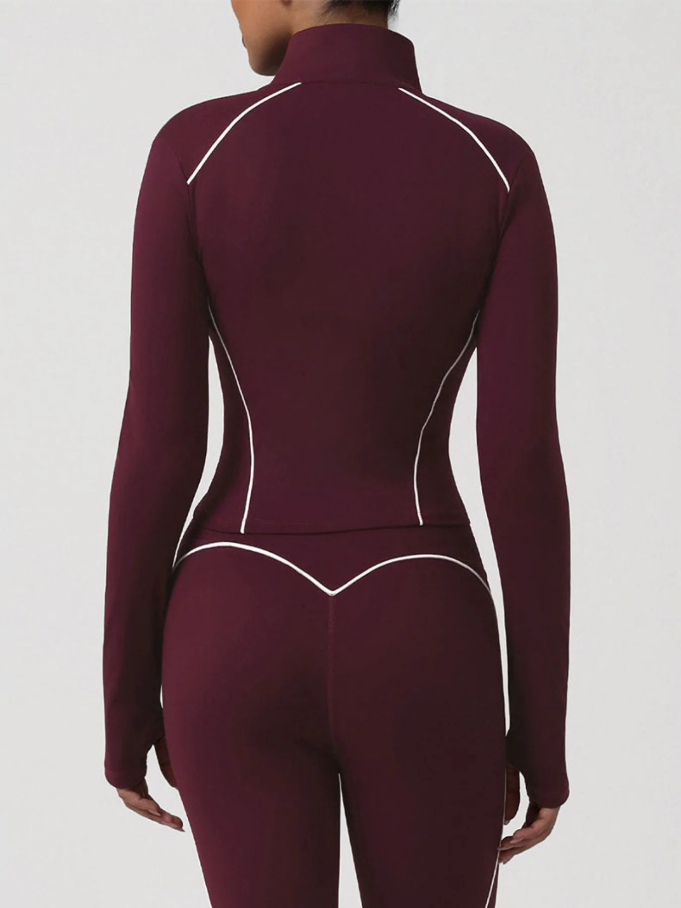 Contrast Trim Workout Jacket Zip Up Long Sleeve Coat - Artadvier